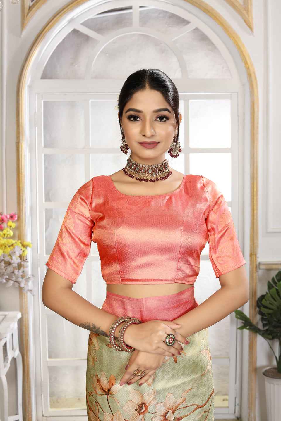 ZAMUNA Red Silk Woven Digital Print Saree with Blouse Piece – Rich Wedding & Festive Look